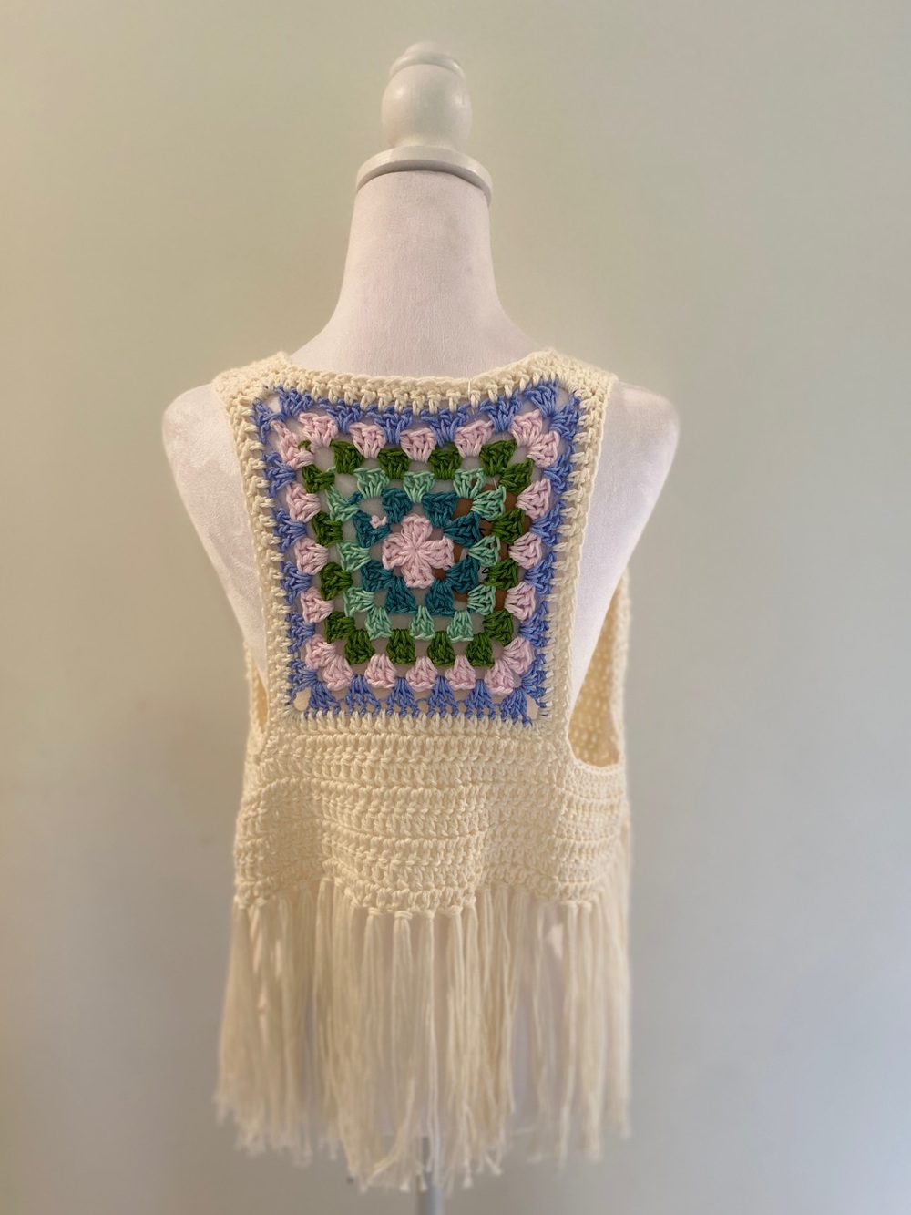 Handmade Crochet Fringe Vest, 100% cotton